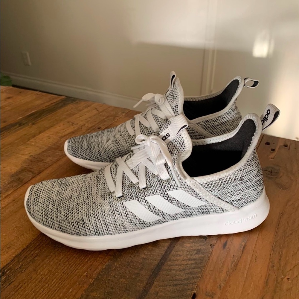 Adidas Women’s Cloudfoam Knit Lace-Up Sneakers in Heather Grey/White